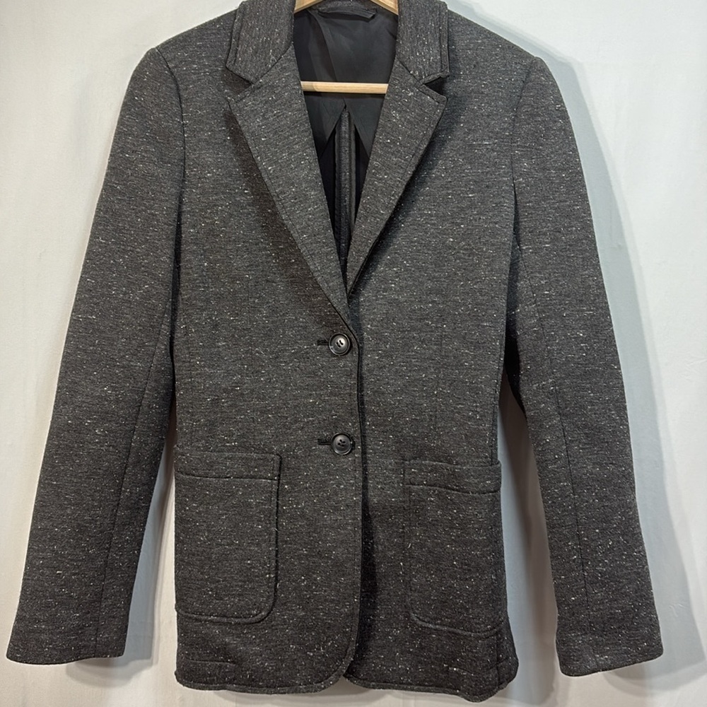🥑 ATM gray tweed scuba fabric knit -two button blazer jacket: